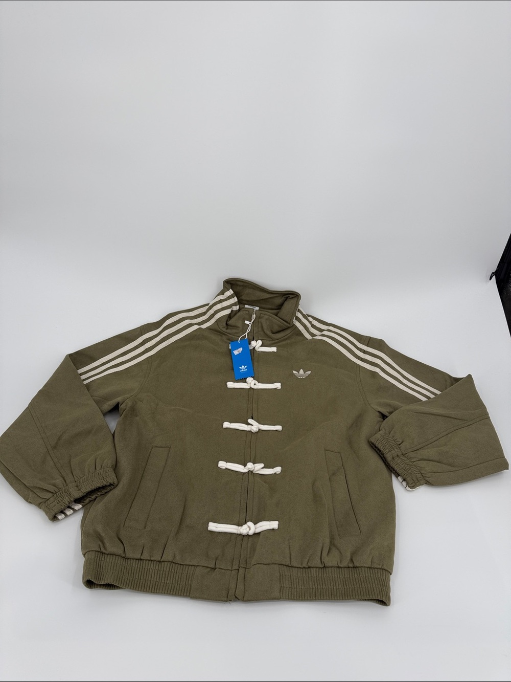 adidas Olive Green Track Jacket with White Stripes
